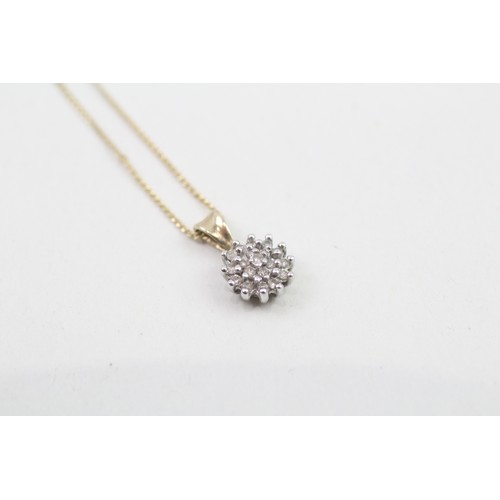 237 - 9ct gold diamond cluster pendant & chain (1.6g)