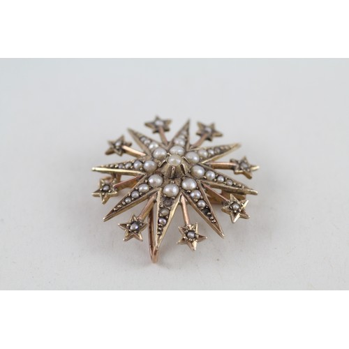 247 - 9ct gold seed pearl antique brooch, Hallmark:Chester (4g)