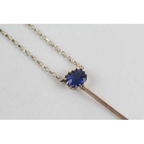 249 - 9ct gold blue paste drop necklace (3.9g)