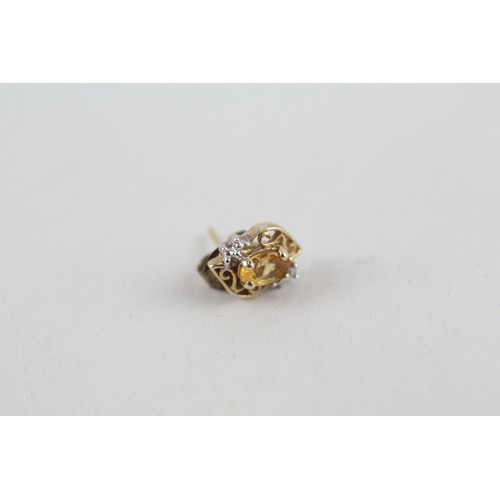 257 - 9ct gold diamond & citrine cluster stud earrings (1.4g)