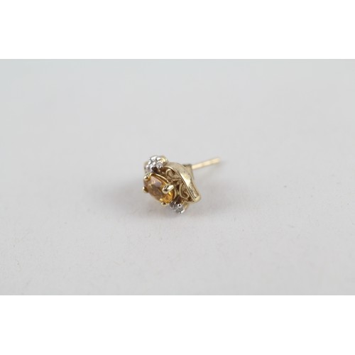 257 - 9ct gold diamond & citrine cluster stud earrings (1.4g)