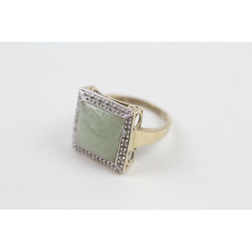 261 - 9ct gold jade & diamond dress ring (4.2g) ring size N/O