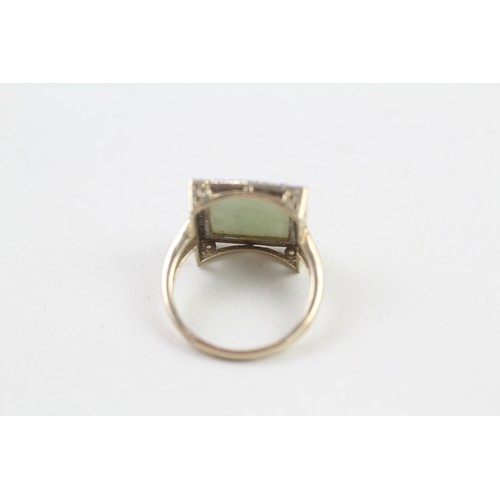 261 - 9ct gold jade & diamond dress ring (4.2g) ring size N/O