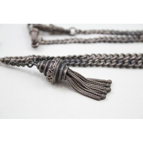 415 - Silver antique watch chain necklace conversion with tassel (27g)