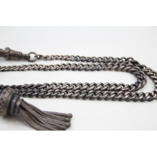 415 - Silver antique watch chain necklace conversion with tassel (27g)