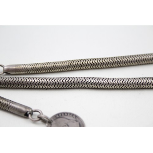 417 - Silver antique watch chain with coin (58g)