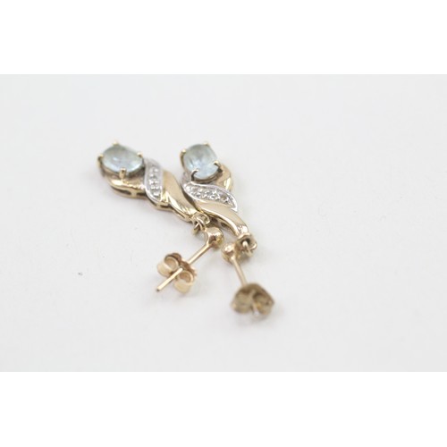 281 - 9ct gold blue topaz & diamond drop earrings (1.7g)