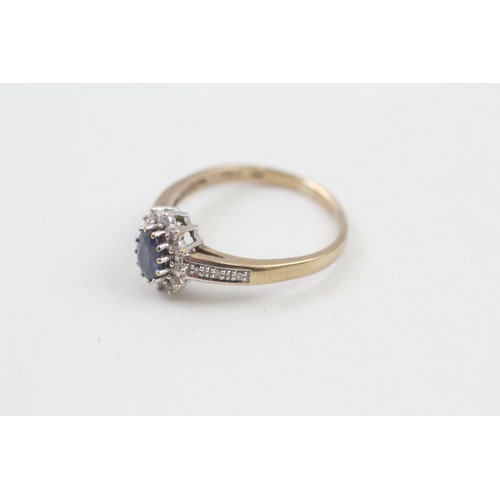 284 - 9ct gold sapphire & diamond vintage cluster ring (2.5g) Ring size P