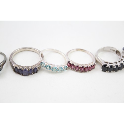 429 - A collection of silver gemstone rings including Ruby (27g)