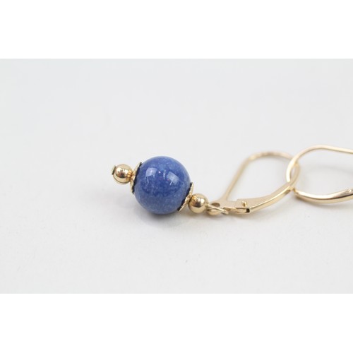 286 - 14ct gold blue hardstone drop earrings (2.5g)