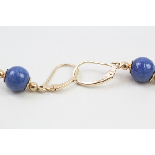 286 - 14ct gold blue hardstone drop earrings (2.5g)