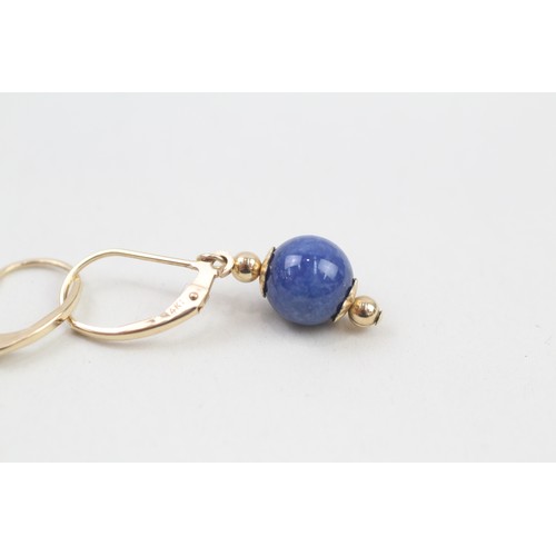 286 - 14ct gold blue hardstone drop earrings (2.5g)