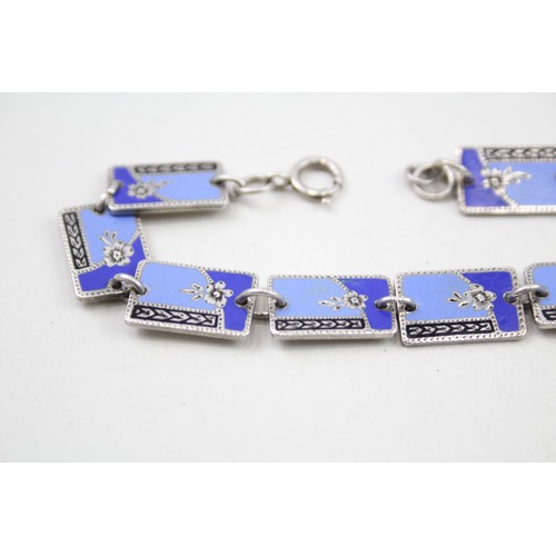 437 - Silver enamel panel bracelet (18g)