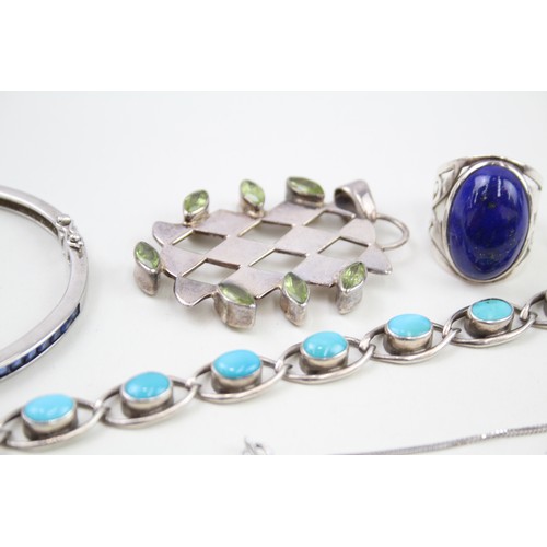 439 - A collection of silver gemstone jewellery including Lapis Lazuli (63g)