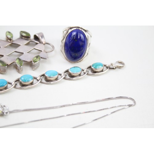 439 - A collection of silver gemstone jewellery including Lapis Lazuli (63g)