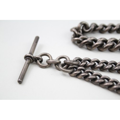 441 - Silver antique watch chain with fob (95g)