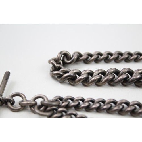 441 - Silver antique watch chain with fob (95g)