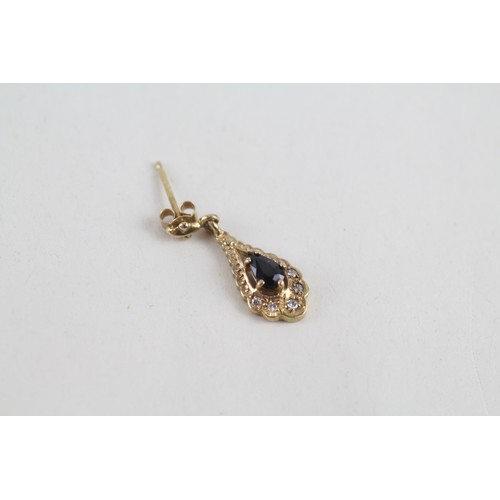 290 - 9ct gold sapphire drop earrings (1.5g)