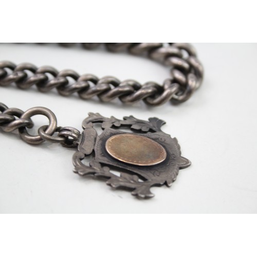 441 - Silver antique watch chain with fob (95g)