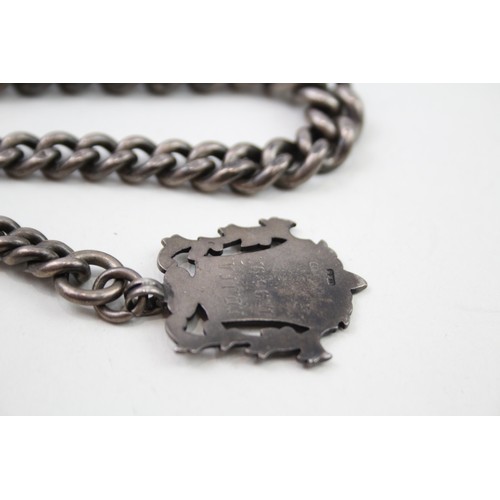 441 - Silver antique watch chain with fob (95g)