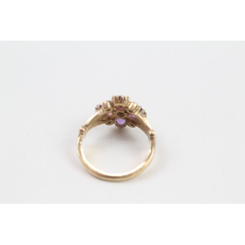 294 - 9ct gold amethyst & seed pearl dress ring (2.6g) Ring size j/k