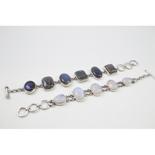 457 - Two silver gemstone bracelets including Labradorite and Moonstone (84g)