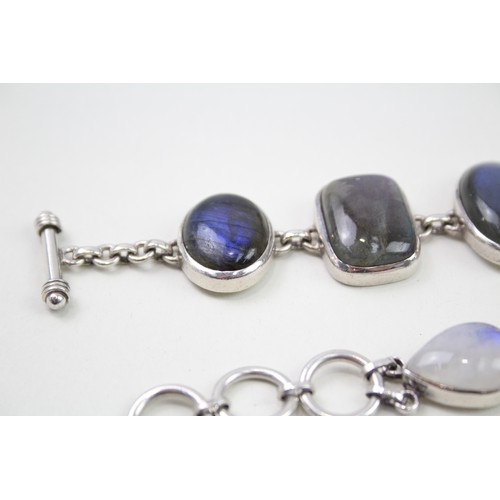 457 - Two silver gemstone bracelets including Labradorite and Moonstone (84g)