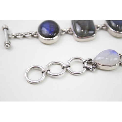 457 - Two silver gemstone bracelets including Labradorite and Moonstone (84g)