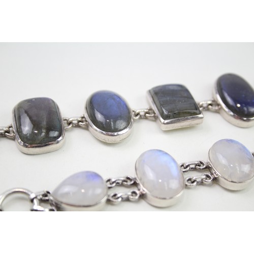 457 - Two silver gemstone bracelets including Labradorite and Moonstone (84g)