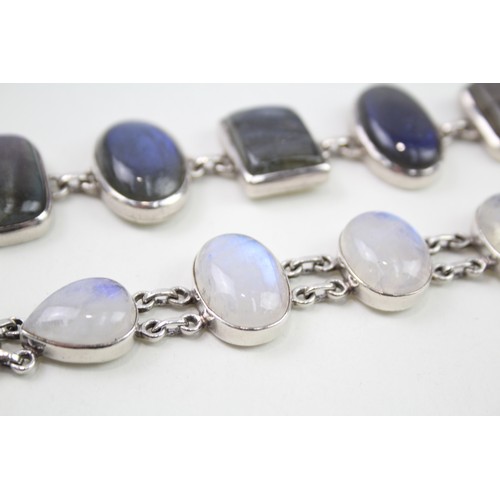 457 - Two silver gemstone bracelets including Labradorite and Moonstone (84g)