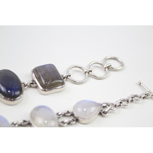 457 - Two silver gemstone bracelets including Labradorite and Moonstone (84g)