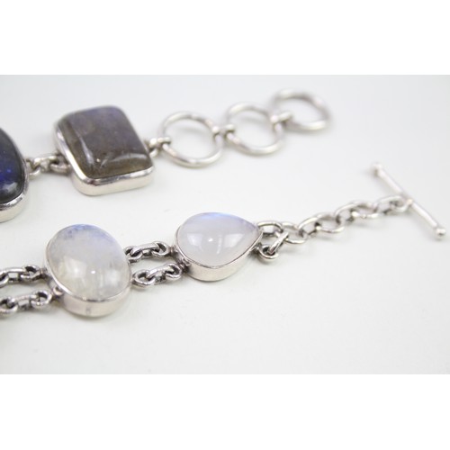 457 - Two silver gemstone bracelets including Labradorite and Moonstone (84g)