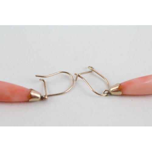 304 - 9ct gold coral drop earrings (3.2g)