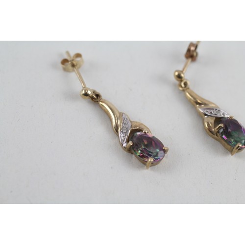 305 - 9ct gold diamond & mystic topaz drop earrings (1.6g)