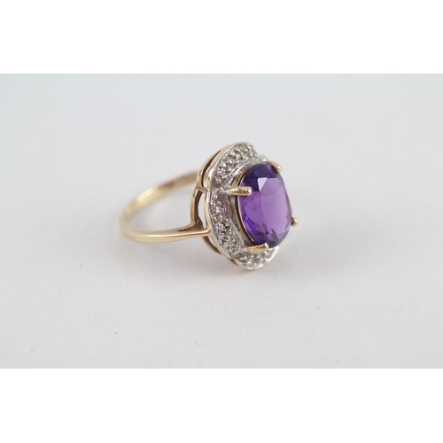 315 - 9ct gold diamond & amethyst cocktail ring (3.5g) Ring size o/p