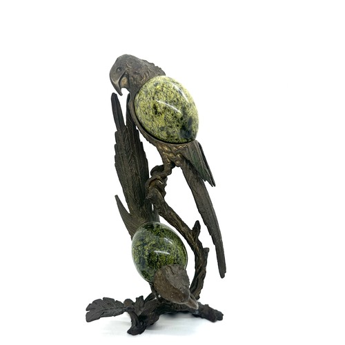 91A - Bronze parrots with onyx eggs overall height 9.5 inches