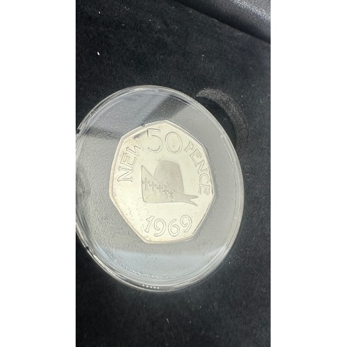 463 - Three cased silver coins '2019 celebrates the 50th anniversary of the Guernsey and Jersey 50 coin' a... 