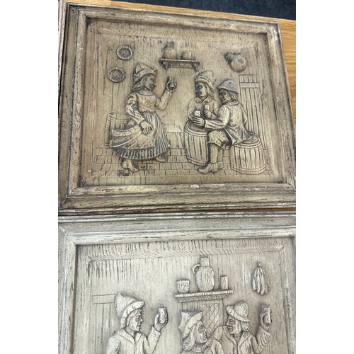 131 - Wooden carved wall hanging plaques largest measures approx 25 inches long by 12 inches wide