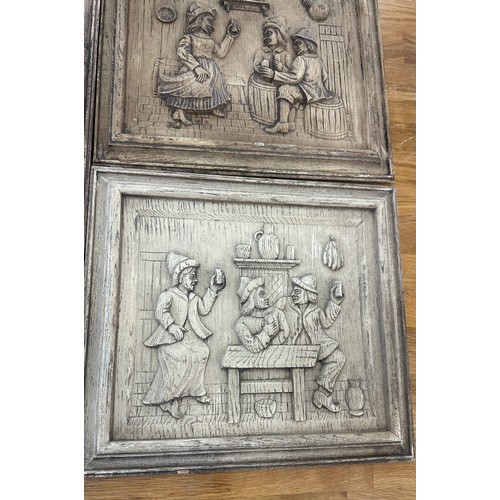 131 - Wooden carved wall hanging plaques largest measures approx 25 inches long by 12 inches wide