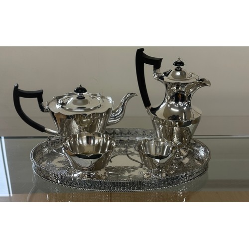 590 - Four piece plate tea set on gallery tray