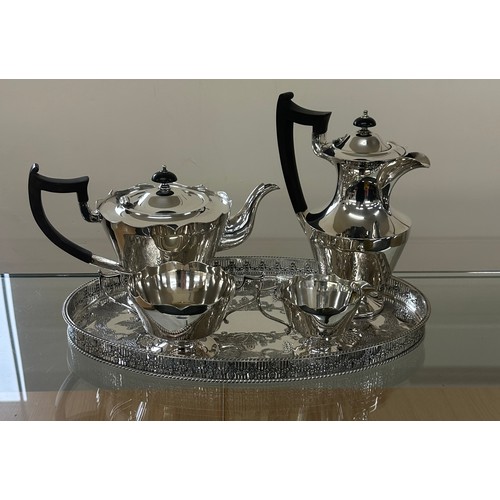 590 - Four piece plate tea set on gallery tray