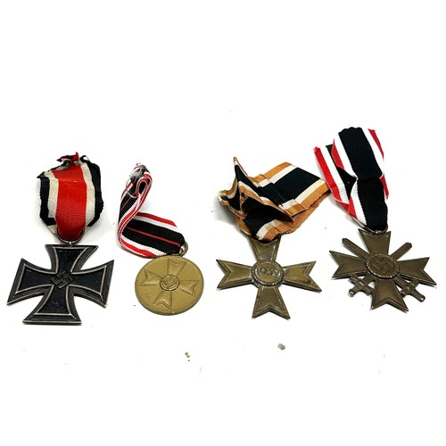 585 - WW2 German Medals x 4 inc. Iron Cross 2nd Class Merit Cross With Swords Etc