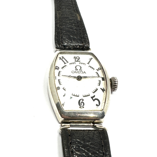 487 - Case 1920's original Omega large sterling silver TONNEAU shaped wrist watch. Sterling Silver case no... 