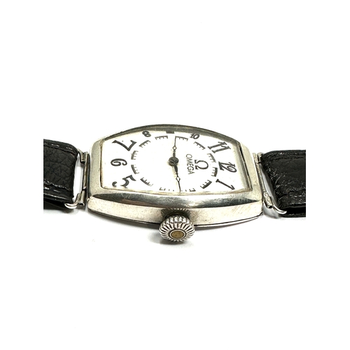 487 - Case 1920's original Omega large sterling silver TONNEAU shaped wrist watch. Sterling Silver case no... 