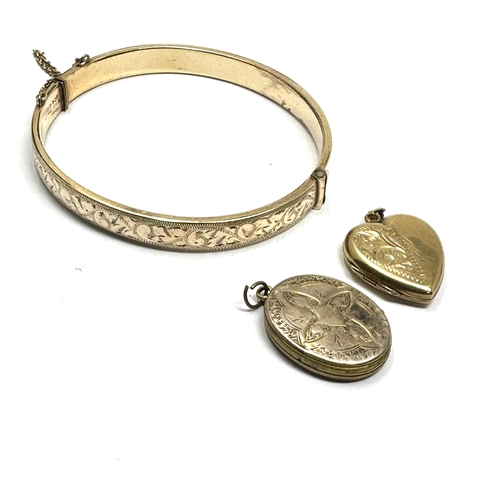 458 - vintage 9ct gold filled bangle & 2 bk & front lockets