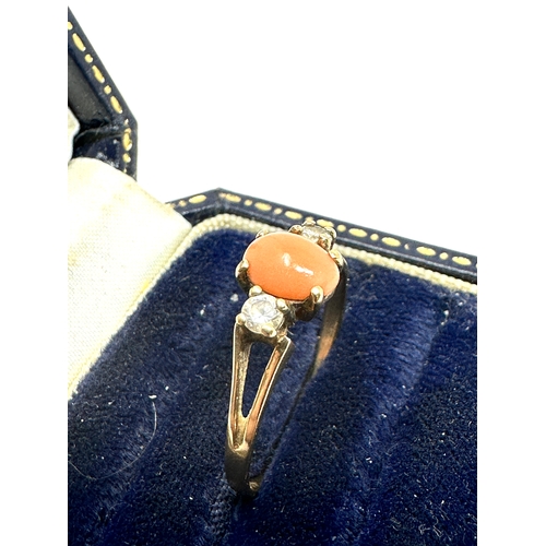 149 - 9ct gold coral & white stone  ring weight 1.5g