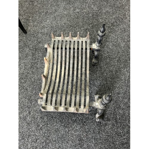 362 - Vintage cast iron fire grate with cast iron dogs 24 inches length 19 inches depth 16 inches tall