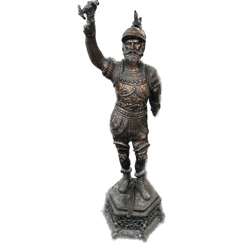 374 - Large metal statue of a spanish conquistador possibly Don Quixote measures approx 44 inches tall