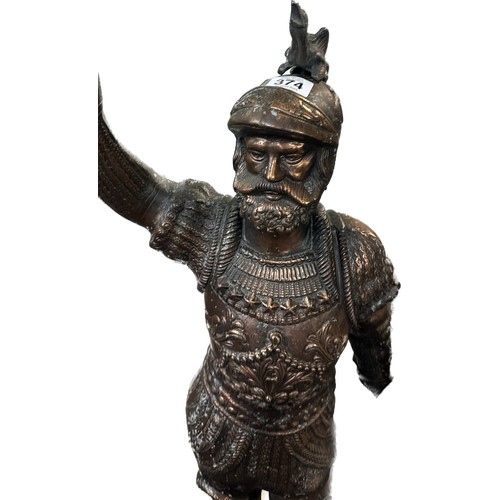 374 - Large metal statue of a spanish conquistador possibly Don Quixote measures approx 44 inches tall