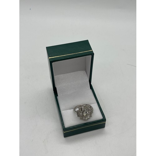 417 - Ladies 18ct white gold diamond art deco style ring, ring size K/L, total weight 5.67 grams